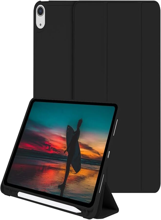 Aoub iPad Air 4th Generation Case 10.9 inch 2020 with Pencil Holder, [Support 2nd Pencil Charging], Slim Lightweight Stand Smart Shell Cover for iPad Air 4 Gen 10.9 inch, Auto Sleep/Wake (Black)